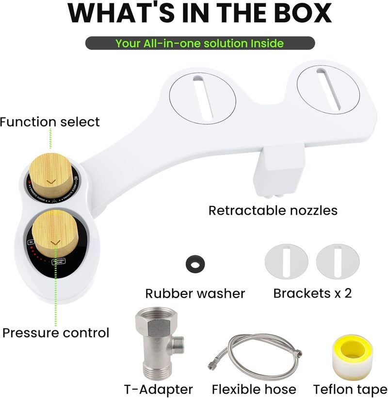 Terapaton RV Bidet Seat Attachment with Dual Nozzles, Self-Cleaning, Rear/Front Cleaning, Non-Electric, Adjustable Water Pressure, Fresh Water RV Bidet Sprayer | Upgrade Toilet in Minutes (Bamboo) - Image 5